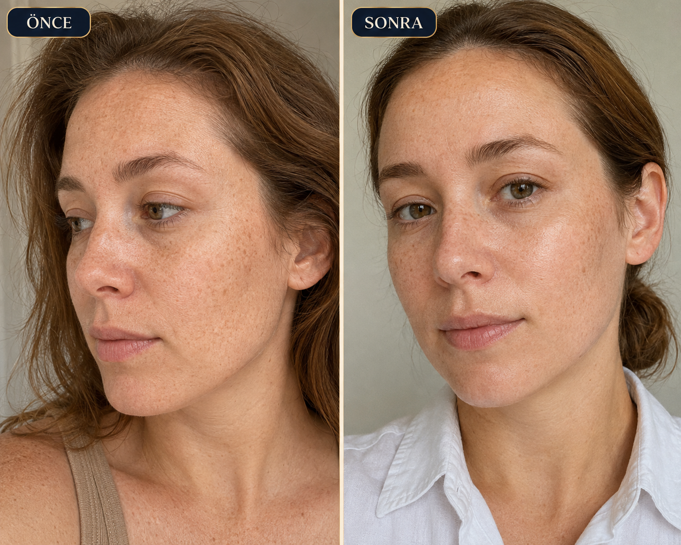 Yüz Güneş Kremi SPF 50+ öncesi ve sonrası kullanım görünümü